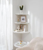 Corner Wall Shelves, White Floating Corner Shelf, Set of 2 16inch Solid Oak Wood Shelves, Round End Wall Mount Display Shelf with Wire Hole for Small Plant for Bedroom Kitchen, Living Room - Image 6