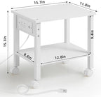 YUFAM 2 Tier Under Desk Printer Stand with Charging Station, White - Image 3