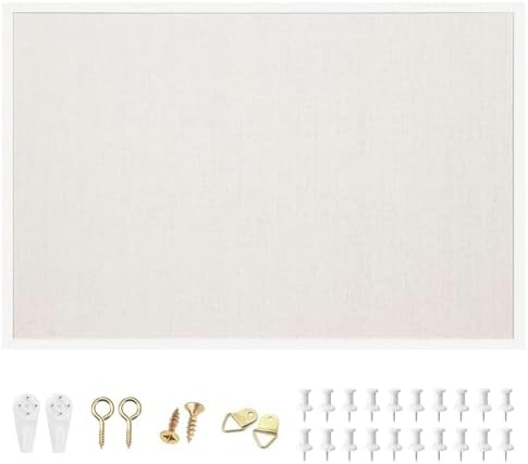 24'' x 36'' Large Linen Bulletin Board, Cork Board for Walls, White European Frame Style, Vision Board, Pin Wood, Ideal for Shool, Home and Office by GearUpforSuccess