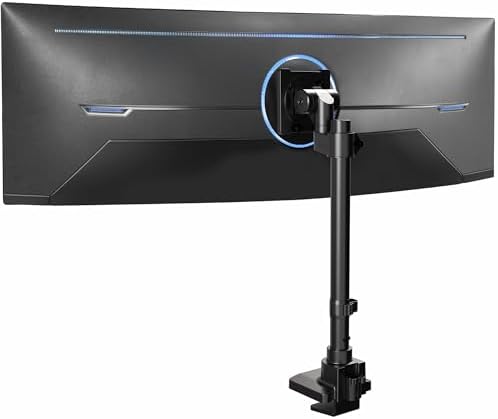 VIVO Clamp-on Single Ultra Wide Monitor Desk Mount, Low Profile Heavy Duty Adjustable Stand for 1 Ultrawide Screen up to 57 inches, 59.4 lbs Capacity, Black, STAND-V157C by VIVO