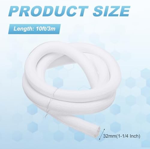 MECCANIXITY Split Sleeve Wire Loom Braided Sleeve 1-1/4" 10Ft White - Image 2