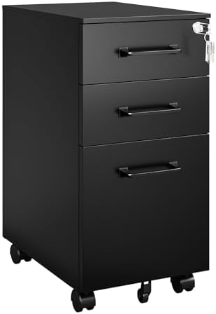 MIIIKO File Cabinet 3 Drawers on Wheels Under Desk, Black Metal File Cabinets with Lock for Home Office, Filing Cabinet with Lock(Un-Assembled) by MIIIKOOfficeFurniture