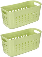 uxcell 2Pack Pantry Plastic Storage Baskets, 15.55x7.87x7.6 Stackable Organizer Container with Handle Organization Bins for Shelves Bathrooms Bedrooms Closet Desktop Cabinets, Green by uxcell
