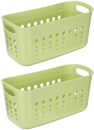 uxcell 2Pack Pantry Plastic Storage Baskets, 15.55x7.87x7.6 Stackable Organizer Container with Handle Organization Bins for Shelves Bathrooms Bedrooms Closet Desktop Cabinets, Green by uxcell