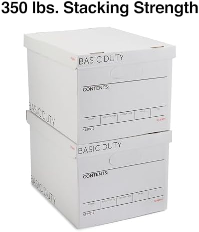 Staples Storage & Filing Box, Basic-Duty with Handles & Removeable Lid, Letter & Legal Size Documents, Stackable, 20-Pack, White/Black - Image 4