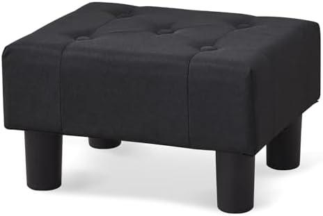 BRIAN & DANY Small Foot Stool, Linen Foot Stools with Legs, Stable Small Footstool for Living Room, Black by BRIANDANY