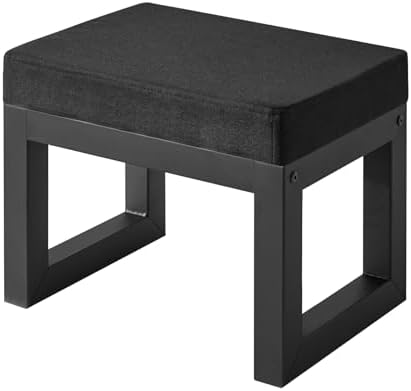 IBUYKE Small Footstool Ottoman, Linen Fabric Footrest, Black WBD001B by IBUYKE