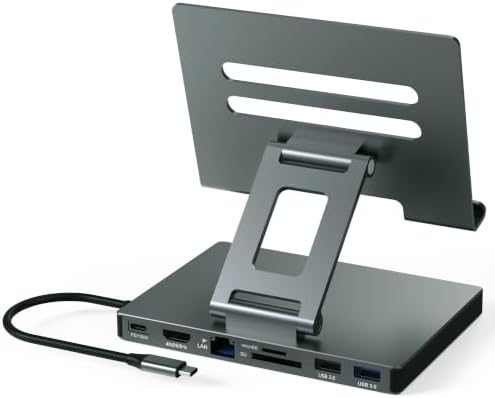2026 iPad Pro Stand USB C Hub, Multiport Adapter for iPad Air M5 M4 M3 13 11 12.9 Inch Docking Station 4K 60Hz HDMI, RJ45 Ethernet, SD/TF Card Reader, USB 3.0 Port, iPad A16 Galaxy Tablet DeX Dock by Unknown