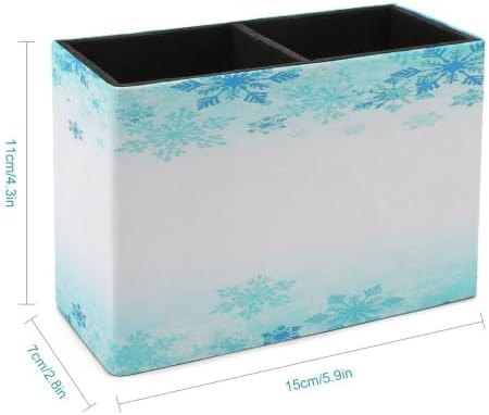PU Leather Multi-Compartment Pen Holder Desktop Organizer Pencil Cup Storage Caddy for Office Home Supplies Winter Background for Design with Copy Space - Image 2