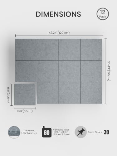 Bumusty 48"x 36" Large Felt Bulletin Board Tiles, Slate Gray - Image 2