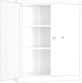 INTERGREAT Metal Garage Storage Cabinet, 36" Locking Counter Cabinet with 2 Locking Doors and 2 Adjustable Shelves, Small Steel Cabinet for for Home Office, Gym, School(White) by INTERGREAT