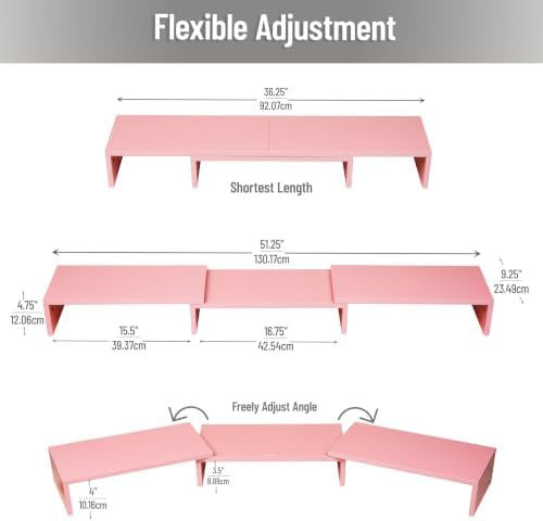 Mind Reader Dual Monitor Stand, Desktop Organizer, Laptop Riser, Office, MDF, 51.25"L x 9.25"W x 4.75"H, Pink - Image 3