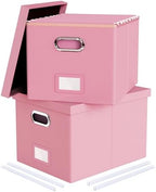 Oterri 2 Pack File Storage Organizer Box,Filing Box,Portable File Box with Lid,Fit for Letter/Legal File Folder Storage, Pink(Leather)-Box only by Oterri