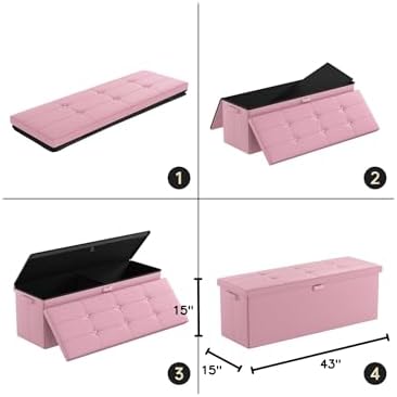 DocSafe Storage Ottoman Bench, Fireproof＆Waterproof Folding Bench with Lock(15”x 43”x15”), Leather Storage Chest with Handles＆2 Extra Boxes, Ottoman Safe for Bedroom,Living Room,Home Office, Pink - Image 3