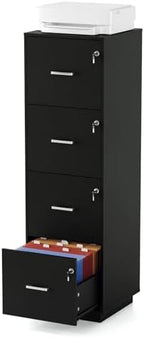 VINGLI 4 Drawer File Cabinet with Lock, Home Office Filing Organizer, for Letter Size File Folder Storage, Wood Tall Vertical Filing Cabinet, Printer Stand, Archivador (Black) by VINGLI