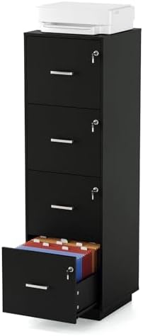 VINGLI 4 Drawer File Cabinet with Lock, Home Office Filing Organizer, for Letter Size File Folder Storage, Wood Tall Vertical Filing Cabinet, Printer Stand, Archivador (Black) by VINGLI