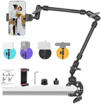 22" Magic Arm w Clamp, Overhead Phone Mount, Desk Camera Mount w Articulating Friction Boom Arm Thread Adapter, for Phone Video Light Webcam Microphone Action Camera Content Creators by JEBUTU