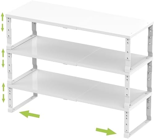 Jojocross Expandable Stackable Spice Rack Organizer for Kitchen Cabinet,Adjustable Counter Shelf, countertop, Pantry,Cupboard,Bathroom,Bedroom(3Packs/White/Large) by JOJOCROSSHIGHQUALITYLIFE