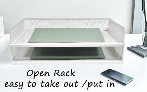 A3 Metal Letter Tray, 2pcs/4pcs/6pcs, Stackable Paper Tray, Metal Mesh Desktop Organizer, File Document Storage Rack for Home, Office, School, Black/White, Horizontal/Vertical (6, Horizontal,White) - Image 6