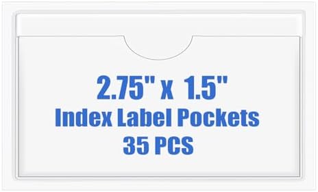 Origin-Joy 35 PCS Self Adhesive Index Card Pockets with Top Open, Clear Plastic Label Holder for Notes, Library and Business, Adhesive Label Pockets & Holder (2.75 x 1.5 inch) by Origin-Joy