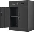 Wanfu Metal Storage Cabinet, 36" H x 28" W x 16" D Locking Cabinet with 1 Drawer and Adjustable Shelf, Metal Cabinets for Office, Garage, Home-Black by Wanfu