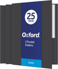 Oxford Twin-Pocket Folders,Textured Paper,Letter Size,Black,Holds 100 Sheets,Box of 25 (57506EE),8-1/2 x 11,(Pack of 5) by Oxford