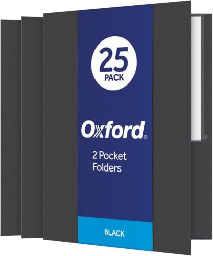 Oxford Twin-Pocket Folders,Textured Paper,Letter Size,Black,Holds 100 Sheets,Box of 25 (57506EE),8-1/2 x 11,(Pack of 5) by Oxford