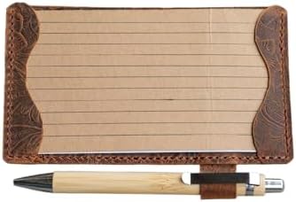 Genuine Leather Note Index Card Holder Slim Pocket Sleeve 3 x 5 Cover for Travel Sleeve 3" x 5" (12.7cm x 7.6cm) Vertical Note Card Case Weatherproof 05 (Flower Brown, 3 x 5) by JJNUSA