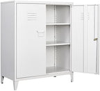 SISESOL White Metal Cabinet with Doors and Shelves,40" Metal Storage Cabinet with Lock Door Adjustable Shelf,File Cabinets for Home Office,School,Kitchen,Garage Storage Tool Cabinets by SISESOL