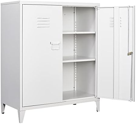 SISESOL White Metal Cabinet with Doors and Shelves,40" Metal Storage Cabinet with Lock Door Adjustable Shelf,File Cabinets for Home Office,School,Kitchen,Garage Storage Tool Cabinets by SISESOL