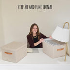 Decorative File Organizer Box Set of 2 - Collapsible Linen Filing Cabinets - Image 2