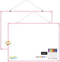 Dry Erase Board for Wall, 24" x 18" Double-Sided Hanging Magnetic Whiteboard with 6 Markers, 6 Magnets and 3 Mini Sticky Notes, Large White Board for School, Home, Office, Pink Frame by Lumspax