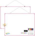 Dry Erase Board for Wall, 24" x 18" Double-Sided Hanging Magnetic Whiteboard with 6 Markers, 6 Magnets and 3 Mini Sticky Notes, Large White Board for School, Home, Office, Pink Frame by Lumspax