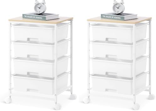 SYKIARIOL Rolling Cart with Drawers, 4-Drawer Utility Cart, Bright White (Pack of 2) by SYKIARIOL