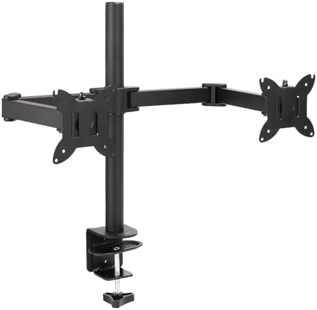 Amazon Basics Adjustable Dual Monitor Desk Mount, Supports up to 32 inch Monitors and 22 lbs per Arm, Adjustable Tension, VESA 75x75/100x100, Black by AmazonBasics