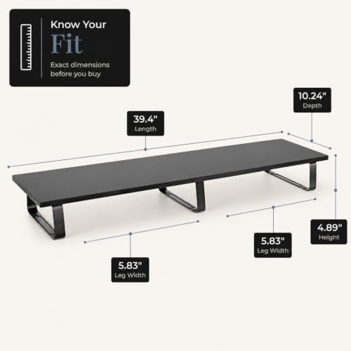 Mount-It! 39" Extra Long Dual Monitor Stand Riser – Ergonomic Desk Organizer for 2 Monitors, Laptop, TV, or Printer – Heavy-Duty Steel & Wood Desktop Shelf with Storage – Supports 44 Lbs – Black - Image 3