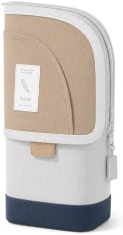 Retractable Pencil Case, Large Standing Pen Pouch, 3 Compartments (Classic Khaki) by Unknown