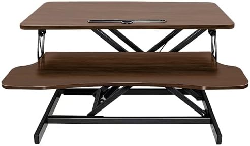32 Inch Desk Converter, Height Adjustable Sit to Stand Riser, Dual Monitor and Laptop Workstation with Wide Keyboard Tray Xmas,Gift for Mother's Day (Black,Walnut) - Image 7