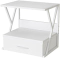 aboxoo Printer Stand for Desk with Storage Drawer, 2 Tier Desktop Or UnderDesk Shelf, Multi-Purpose Desk Organizer for Home Office, fit Fax Machine/3D Printer/Scanner, White by aboxoo