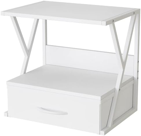 aboxoo Printer Stand for Desk with Storage Drawer, 2 Tier Desktop Or UnderDesk Shelf, Multi-Purpose Desk Organizer for Home Office, fit Fax Machine/3D Printer/Scanner, White by aboxoo