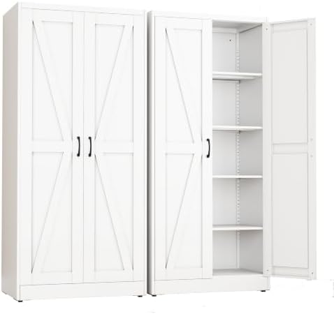 White Metal Storage Cabinet, 71" Kitchen Pantry Cabinets for Office by RISTERN