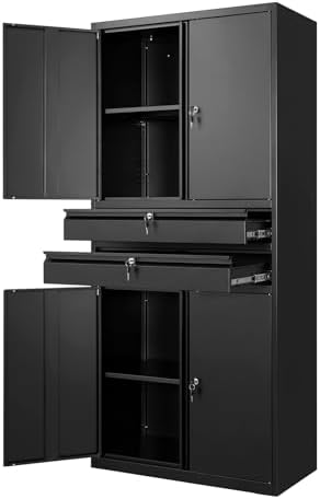 Yizosh Metal Garage Storage Cabinet with Locking Doors and Adjustable Shelves, 71" Tool Storage Cabinet with 2 Drawer for Garage,Warehouse by Yizosh