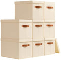 Homsorout Storage Bins with Lids - Fabric Storage Baskets for Shelves, 8 Pack Foldable Decorative Boxes with Handles, Stackable Organizer Bins for Home, Nursery, Dorm, Beige by Homsorout