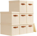 Homsorout Storage Bins with Lids - Fabric Storage Baskets for Shelves, 8 Pack Foldable Decorative Boxes with Handles, Stackable Organizer Bins for Home, Nursery, Dorm, Beige by Homsorout