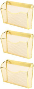 EASEPRES 3 Single Pocket Mesh Hanging File Organizer, Vertical Wall Mounted Magazine File Holder, Mount Basket Mail Paper Document Folder Organizing for Office, Home and School, Gold by EASEPRES