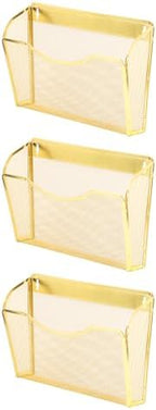 EASEPRES 3 Single Pocket Mesh Hanging File Organizer, Vertical Wall Mounted Magazine File Holder, Mount Basket Mail Paper Document Folder Organizing for Office, Home and School, Gold by EASEPRES