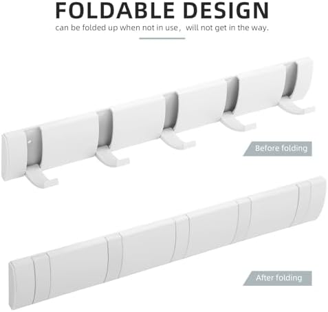 2 Pack Foldable Stylish Modern Hook Rack with 5 Hooks, Coat Hooks Wall Mount, Metal Coat Hook Rail for Coat Hat Towel Purse Robes Mudroom Bathroom Entryway (White) - Image 4