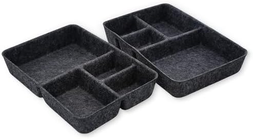 Welaxy 2pc Felt Tray Charcoal Drawer Organizer bin 4 Compartments divider - Image 5