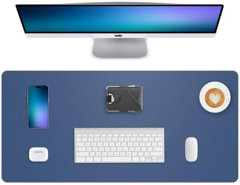 Leather Desk Pad Protector -48"x 24"Computer Mat, Large Mouse Pad, Non-Slip, Waterproof PU Leather Blotter, Desk Cover for Office and Home (Grey Blue) by AFIING