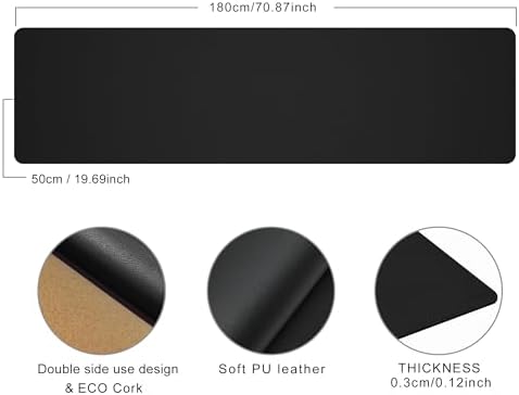 Chihein 71” x 20” Cork & PU Leather Desk Mat (Black) - Huge Mouse Pad, Double Sided Waterproof Desk Pad Protector for Gaming, Office, Home - Image 2